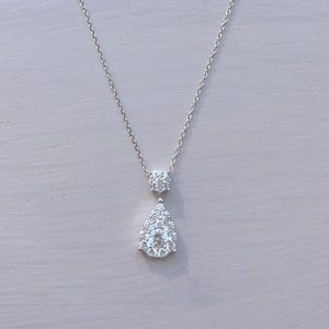 Platinum and CZ Teardrop Pendant Necklace